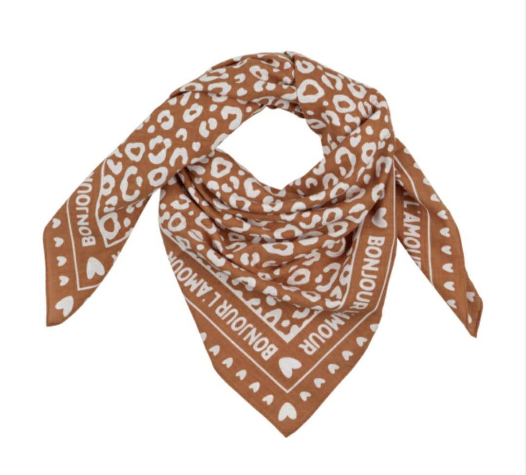 Petit Foulard Léo blanc/Marron