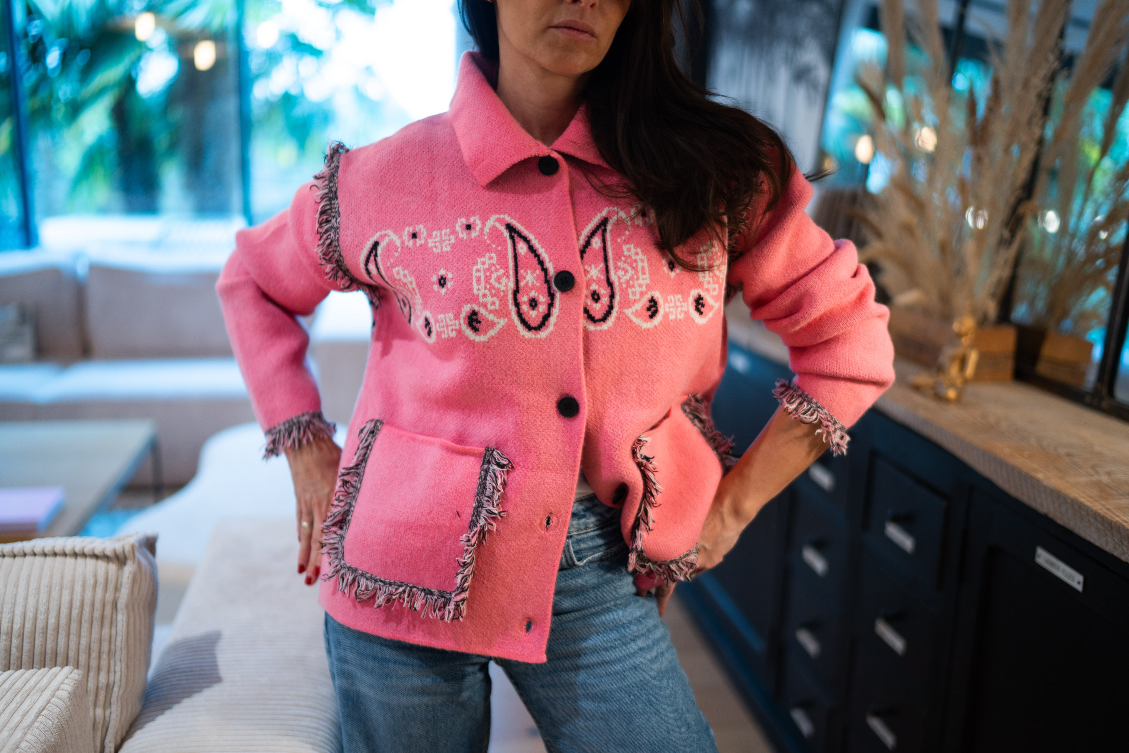 Veste Gilet Bandana Rose