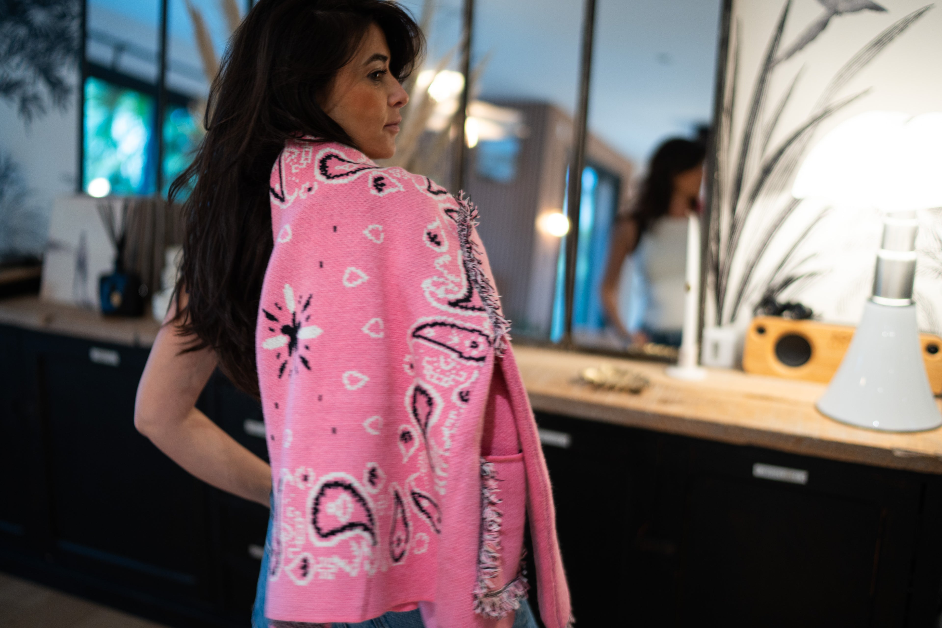 Veste Gilet Bandana Rose