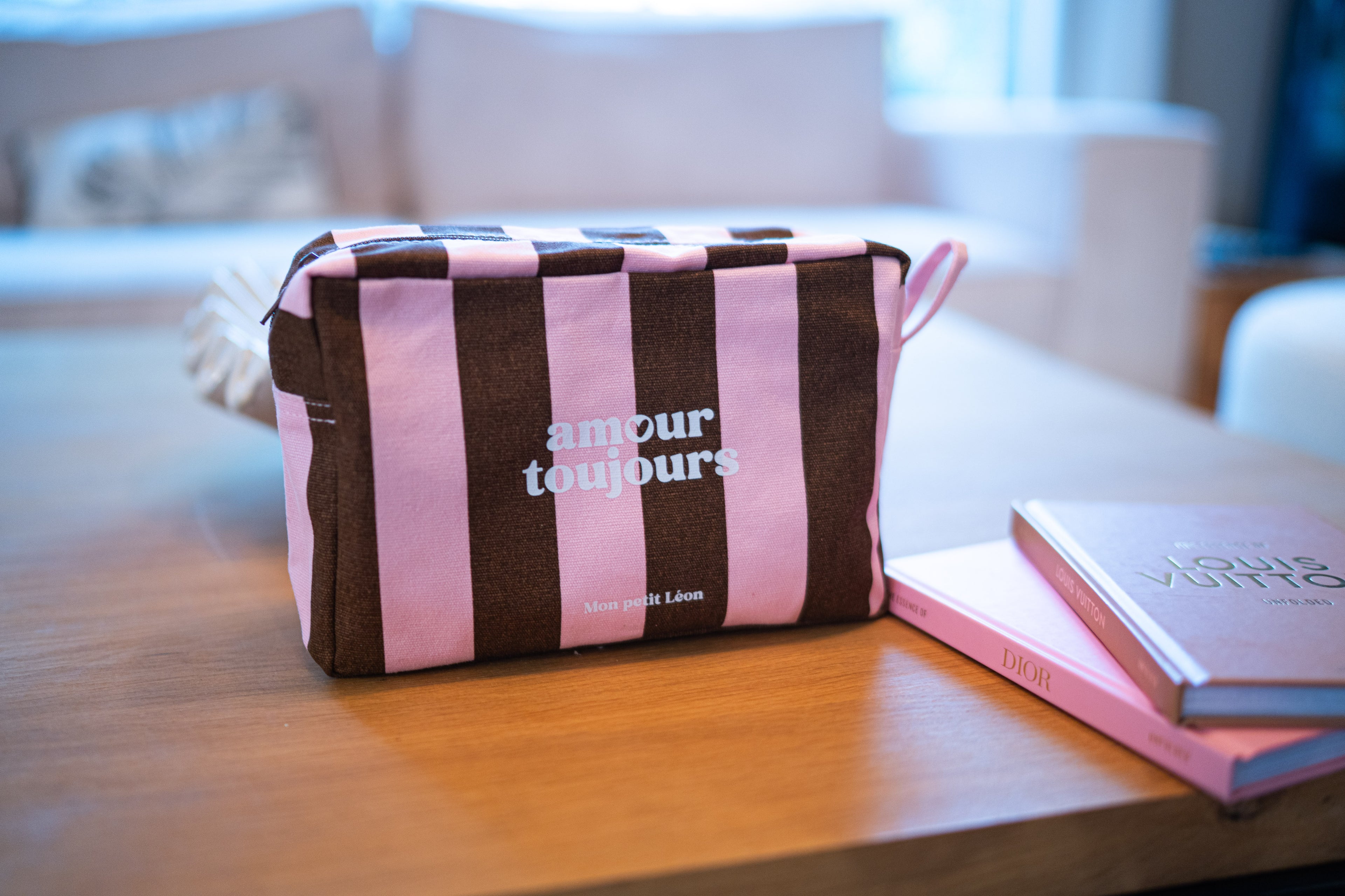 Trousse de toilette rose marron