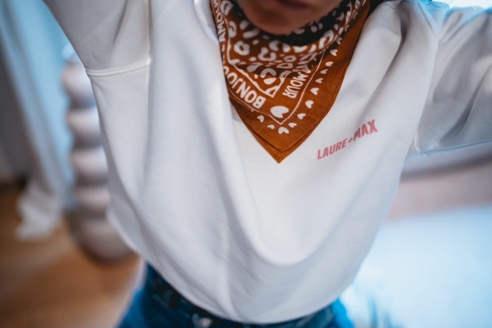 Petit Foulard Léo blanc/Marron