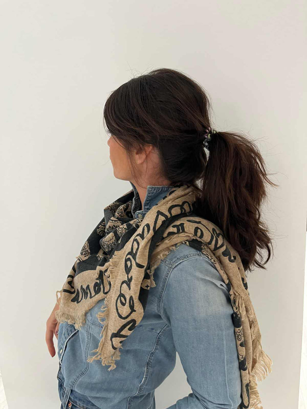 Grand Foulard coeurs Beige