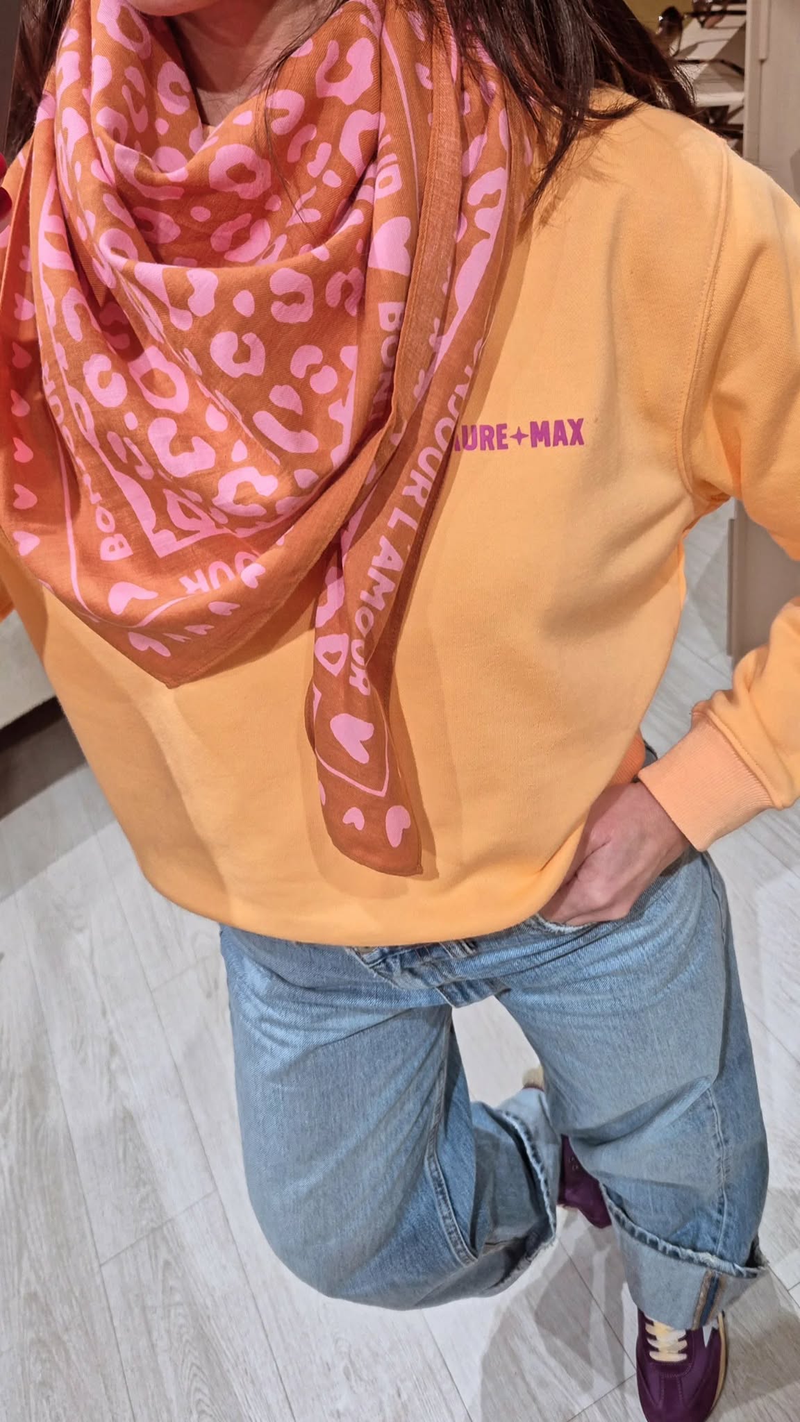 Grand Foulard Léo Rose/Marron