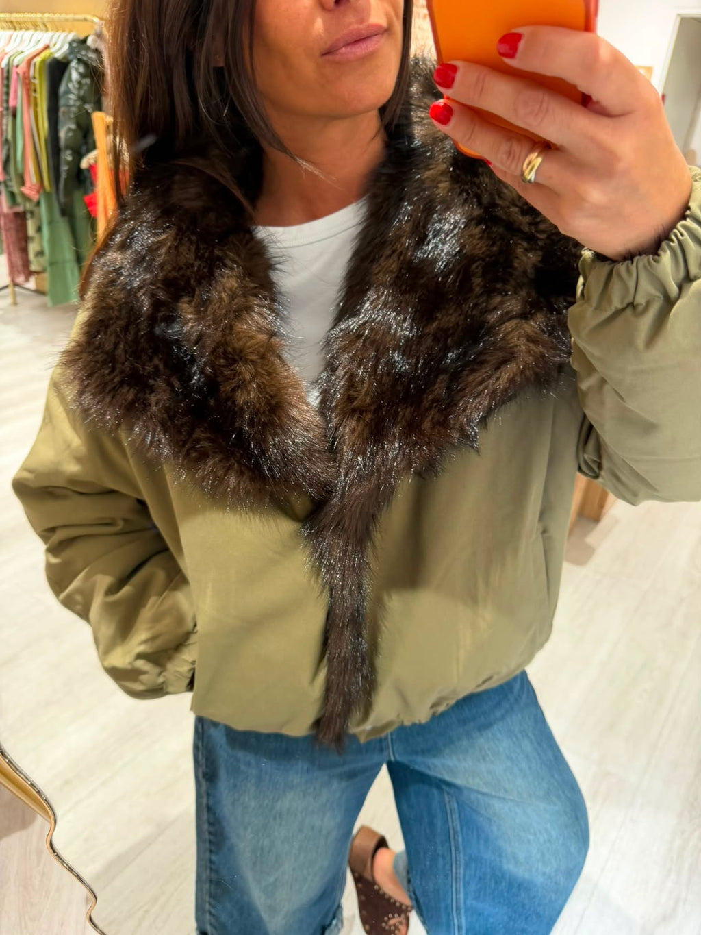 Manteau kaki fausse fourrure