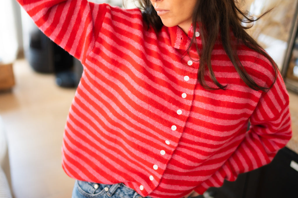 Gilet Rayé rouge et rose