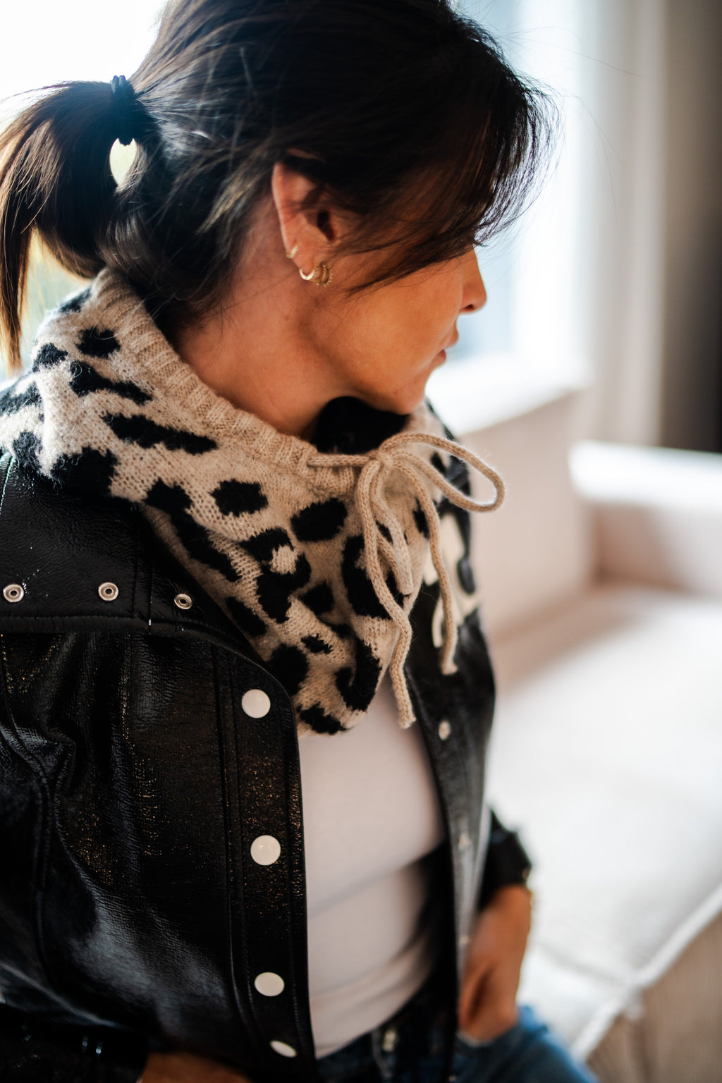 Cagoule en laine léopard Beige