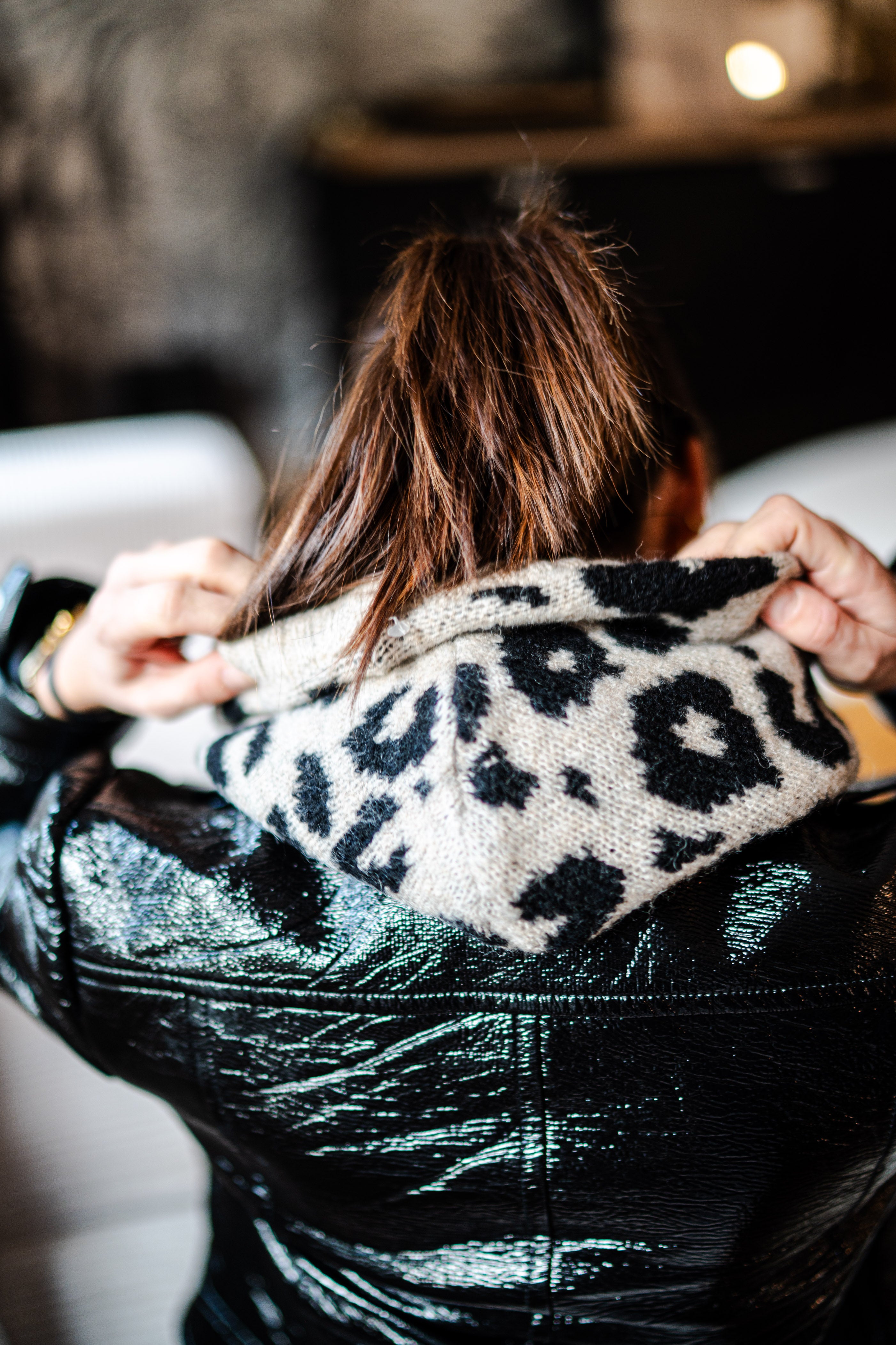 Cagoule en laine léopard Beige