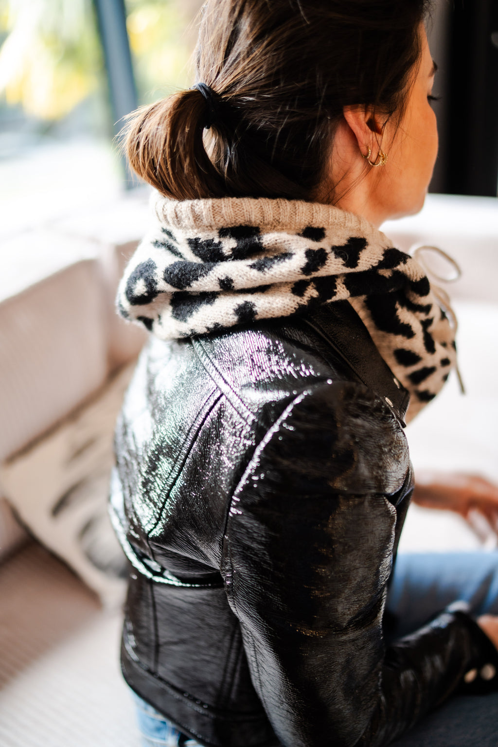 Cagoule en laine léopard Beige