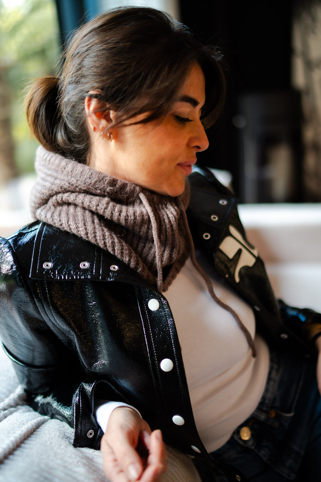 Cagoule en laine Taupe