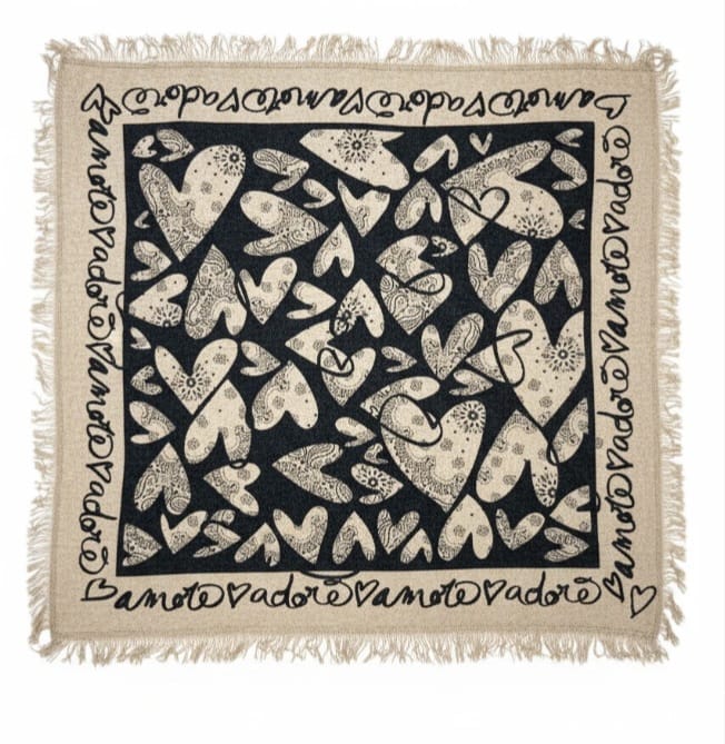 Grand Foulard coeurs Beige