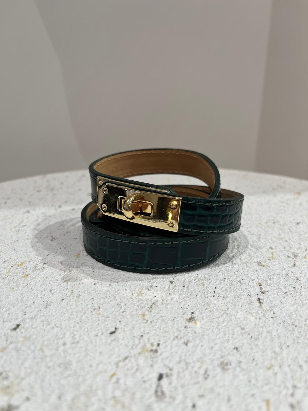 Ceinture en cuir croco verte
