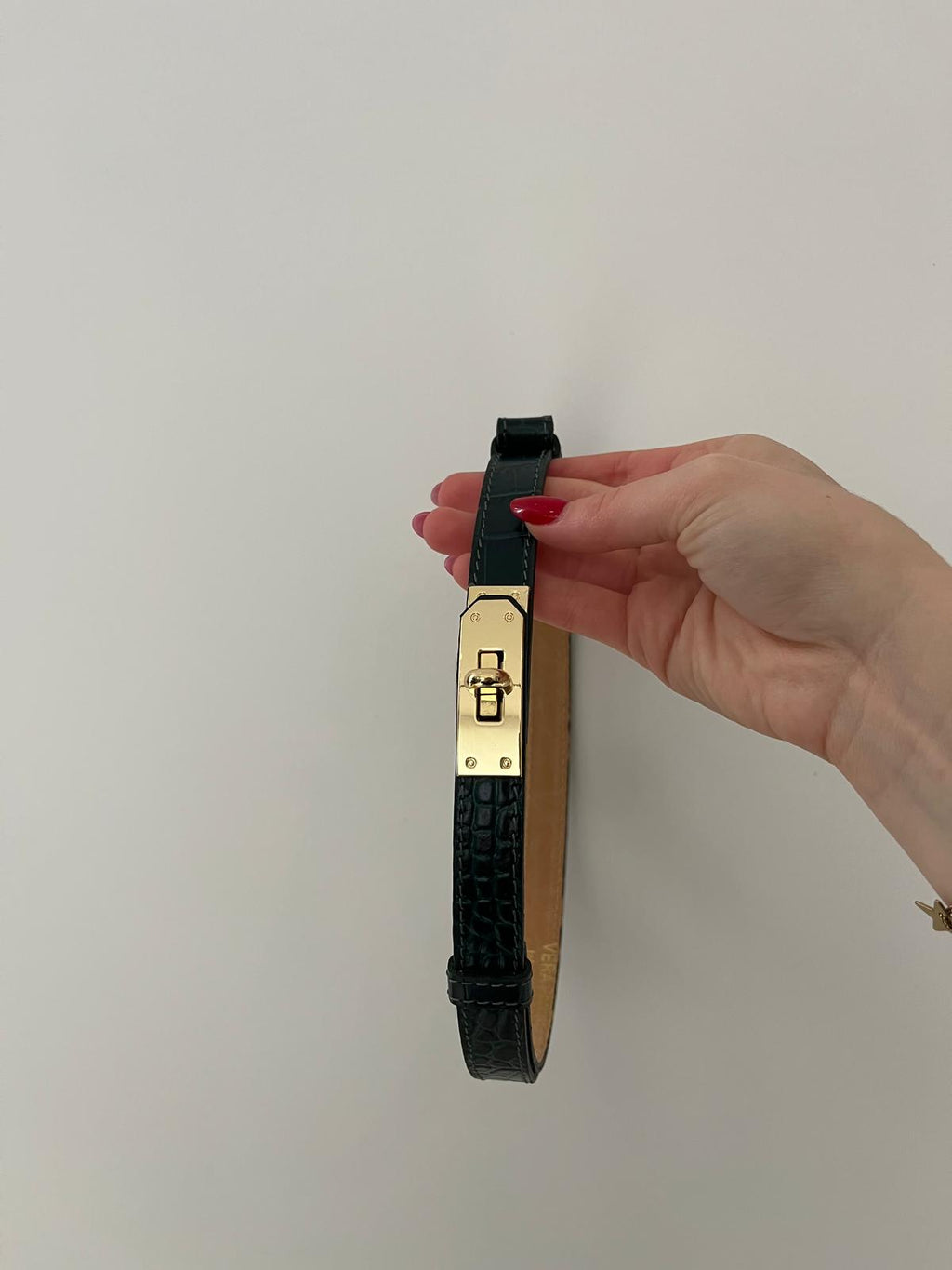 Ceinture en cuir croco verte